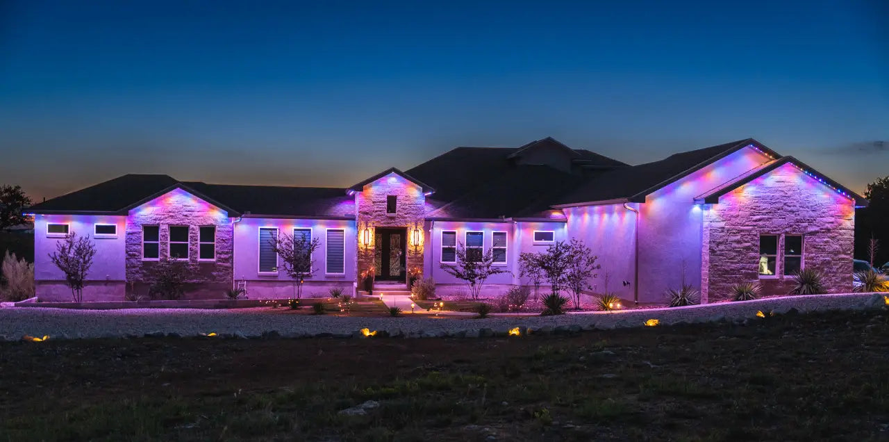 Home illuminated with a vibrant multicolor celebration scene