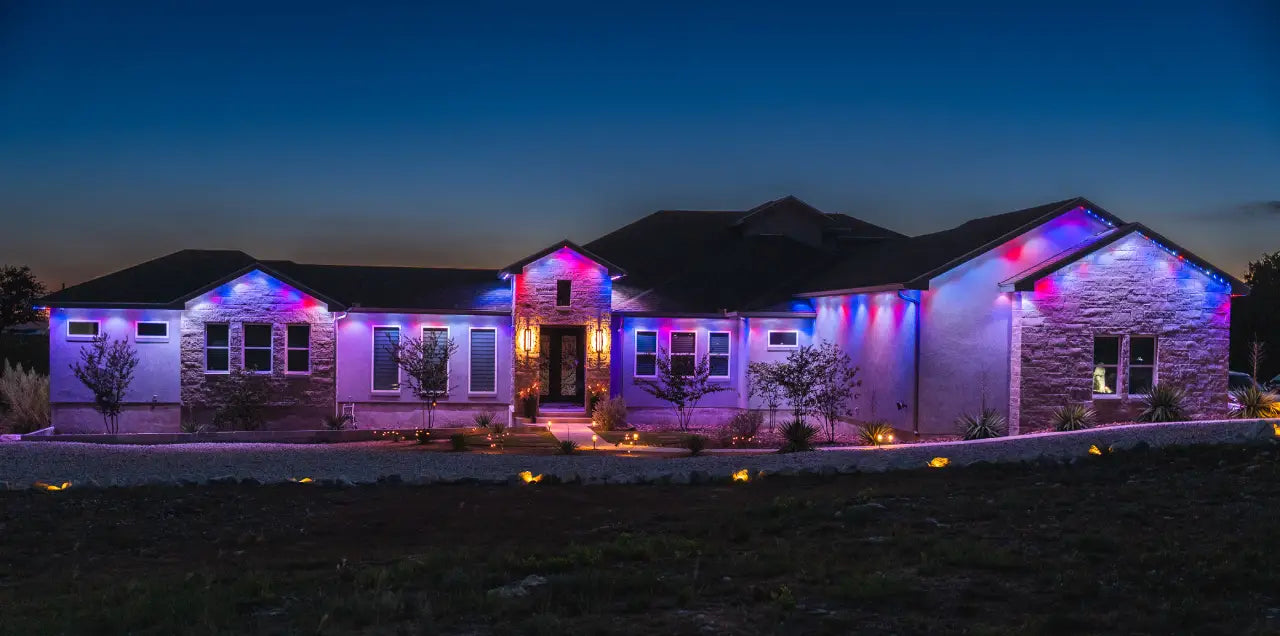 Home illuminated in team colors for game day