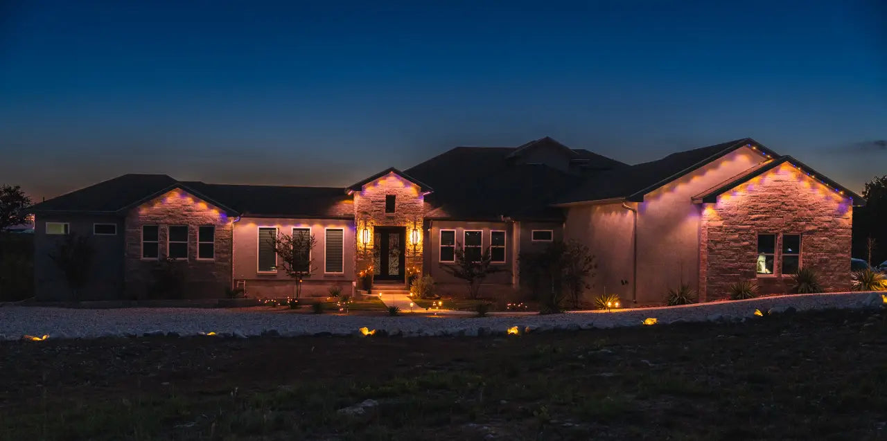 Home illuminated with a Halloween lighting scene